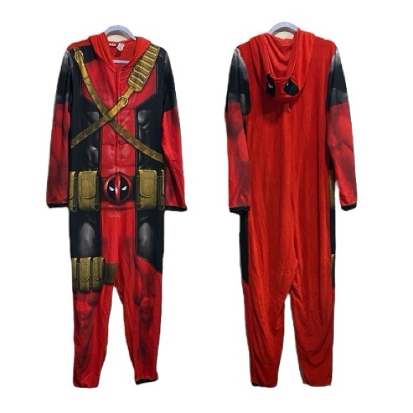 Marvel Deadpool Fleece Hooded Onesie Costume Pajamas M/L - Picture 1 of 12